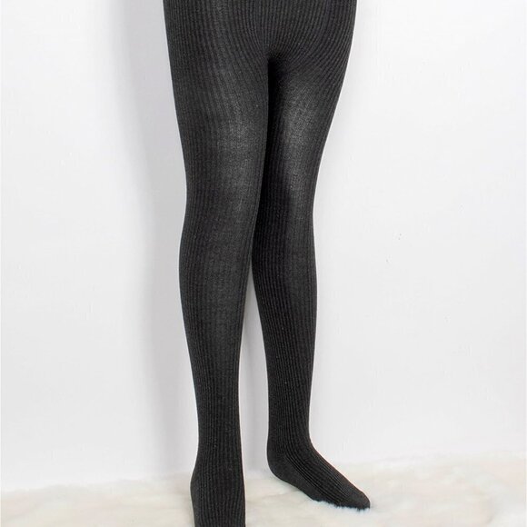 TRÏBE Comfortable Stretchy Black Full-length Footed Ribbed Tights NWT - Picture 1 of 3